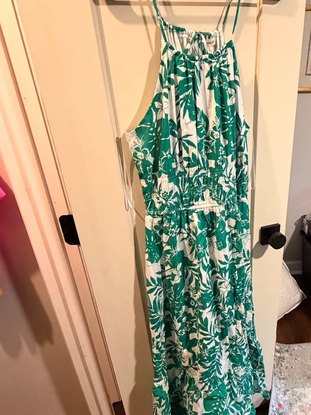 Francesca's Collections Green and White Floral Halter Maxi Dress